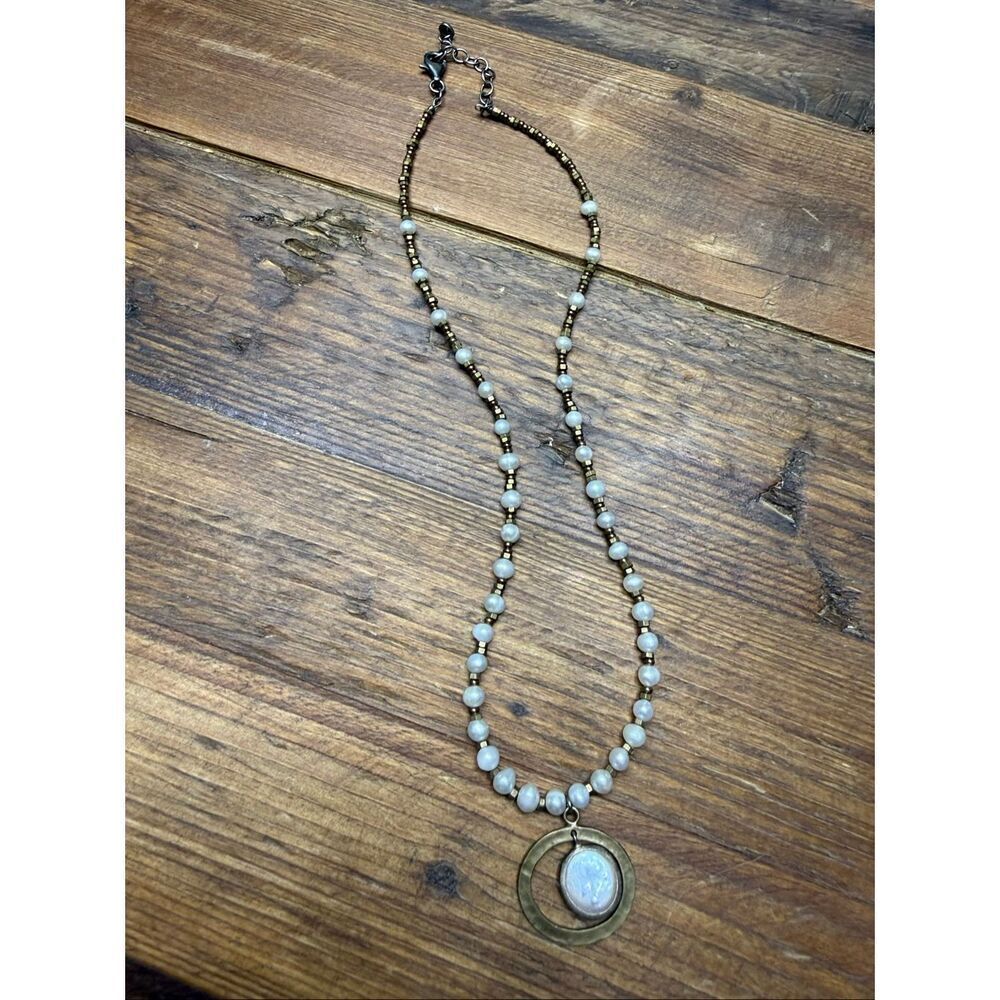 SILPADA N1894 Pearl Brass Sterling Silver Go Coastal Necklace 925.